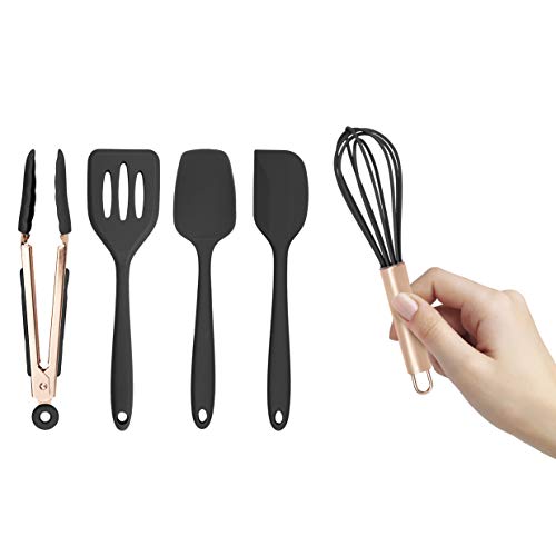 COOK WITH COLOR Silicone Cooking Utensils, Kitchen Utensil Set, Easy to Clean Silicone Kitchen Utensils, Cooking Utensils for Nonstick Cookware, Kitchen Gadgets Set, Mini, Black - color: Black, size: Mini