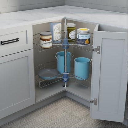 Dowell Base Cabinet Kidney Shape Dia.28 270° Lazy Susan, 2 Shelves, Kitchen Base Corner Cabinet Organizer (Chrome 4001 270 28) - size: Base Cabinet Kidney Shape Dia.28" 270°