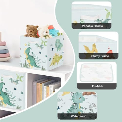 Clastyle 11.8" Dinosaur Storage Basket Set of 3 for Kid Boy Toy Clothes Bin | Collapsible Fabric Book Bin, Metal Frame Bottom Board, Cube Organizer, Closet Nursery Pantry Shelf Bedroom, Green Volcano - color: Volcanoes