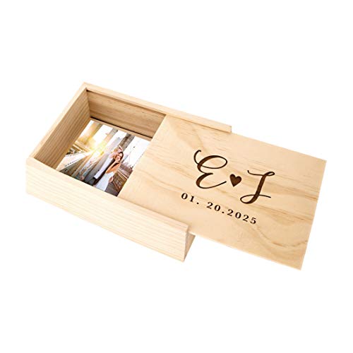 Koyal Wholesale Custom Engraved Cursive Initials Wedding Keepsake Box, 4 x 6 -inch, Custom Initials and Date, Wood - color: Cursive Initials