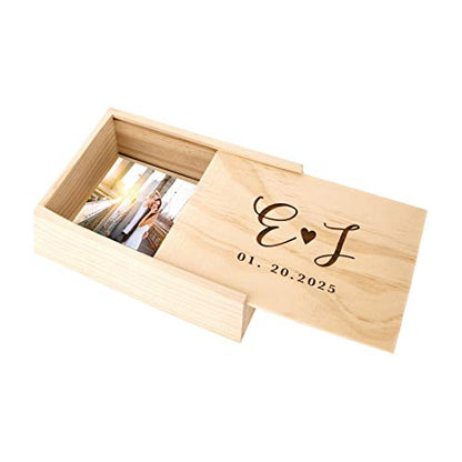 Koyal Wholesale Custom Engraved Cursive Initials Wedding Keepsake Box, 4 x 6 -inch, Custom Initials and Date, Wood - color: Cursive Initials
