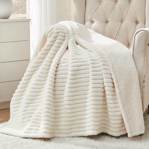 Waterproof Calming Dog Blanket for Large Dogs, Noiseless Soft Plush Pet Blanket for Bed, 500GSM Thick Faux Fur Pet Throw, Cozy Couch Furniture Protection Washable, Cream, 50x60IN - color: Cream, size: 50"x60"