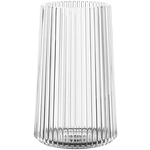 Clear Glass Vase for Flower, Flower Vase for Bouquet, Modern Glass Vases, Ribbed Vases for Living Room, Bedroom, Dining Table, Office, Wedding, Centerpieces, 8 Inches - color: Clear, size: Large