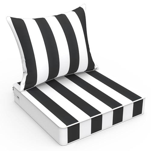 LVTXIII Outdoor Deep Seat Cushion Patio Seat and Back Cushion Set Seasonal Chair Cushion with Removable Cover and Adjustable Buckle for Home and Garden, 22"x22"x4", Cabana Black - color: Cabana Black, size: 22x22x4