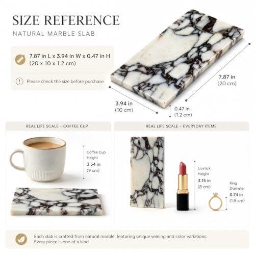 Natural Calacatta Viola Marble Vanity Tray, 8 x 4 Inch | Natural marble for perfume, soap dispensers, jewelry, keys and candles; compact flat rimless tray, one piece included - color: Calacatta Viola