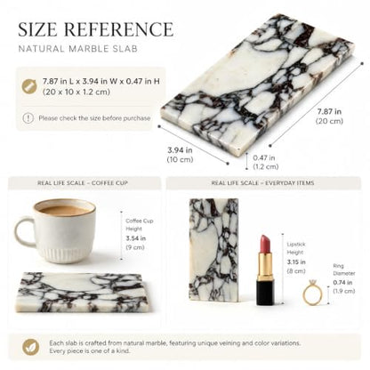 Natural Calacatta Viola Marble Vanity Tray, 8 x 4 Inch | Natural marble for perfume, soap dispensers, jewelry, keys and candles; compact flat rimless tray, one piece included - color: Calacatta Viola