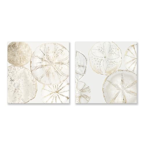 2 Pieces Coastal Wall Art Sea Shell Sand Dollar Painting Modern Abstract Gold and Neutral Wall Decor Ocean Theme Artwork for Bedroom Living Room Ready to Hang 20x20Inchx2pcs - color: Sea Patterns, size: 20 x 20 inch x 2 pcs
