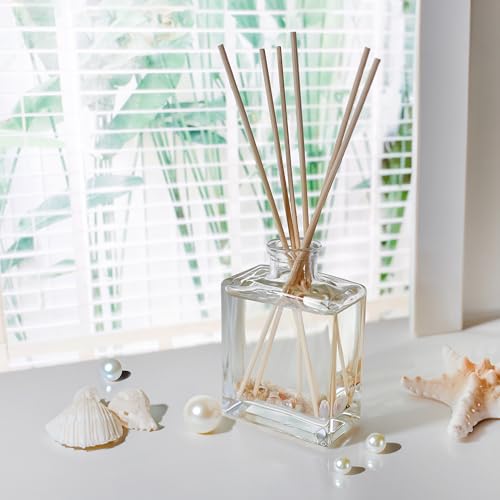 Reed Diffuser Set with Sticks, Oud - Bathroom Shelf Décor | Bergamot, Raspberry, Musk, Warm Amber, Made with Essential Oils, Sleek Rectangular Refillable Glass Bottle - color: Oud