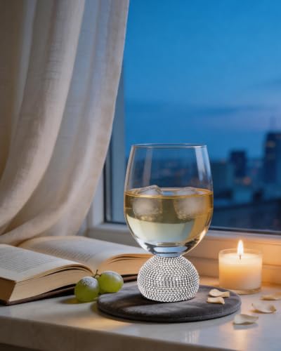 Stemless Fancy Wine Glasses Set of 4,Luxury Crystal Wine Glasses Hand Blown | 15 oz With Rhinestones Unbreakable,Perfect for Red or White Unique Wine Gifts for Women,Party,Birthday - color: Silver Red wine glass