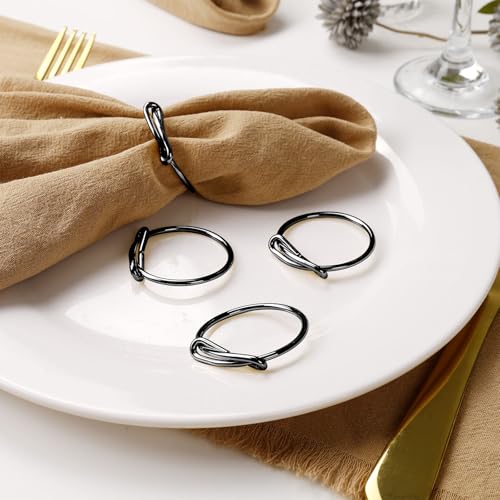 wonlex Elegant Modern Napkin Ring Buckles Set of 12 Cute Brushed Napkin Rings Serviette Napkin Holder Ring for Weddings Dinner Engagement Party Table (Infinity Knot-Black) - style: Infinity Knot-Black