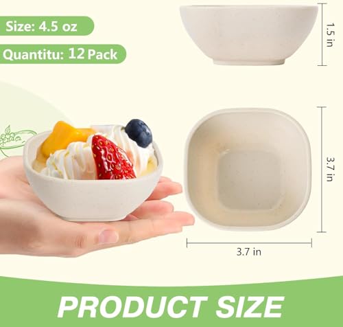 SHECIPIN 12 Pack Unbreakable Dipping Bowls, 4.5 OZ Soy Sauce Dishes,Wheat Straw Small Dessert Bowls,Small Prep Bowls，Dipping Sauce Cups, Dip Bowls for Side Dish, Snacks, BBQ，Ketchup (Beige - color: 12piece Beige