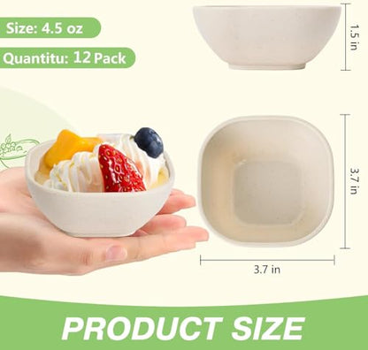 SHECIPIN 12 Pack Unbreakable Dipping Bowls, 4.5 OZ Soy Sauce Dishes,Wheat Straw Small Dessert Bowls,Small Prep Bowls，Dipping Sauce Cups, Dip Bowls for Side Dish, Snacks, BBQ，Ketchup (Beige - color: 12piece Beige