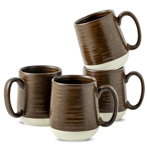 HASENSE Ceramic Coffee Mug Set of 4, 15 oz Coffee Cups with Big Handles, Large Latte Mugs for Men and Women, Christmas Cups for Tea, Hot Cocoa, Latte, Cappuccino, Dishwasher Microwave Safe, Brown - color: Brown, size: Set of 4