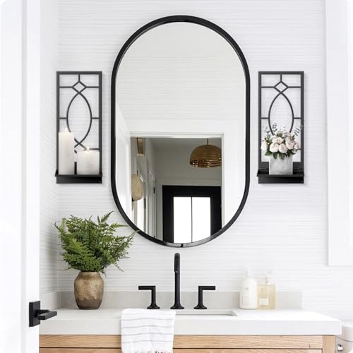 Candle Wall Sconces Set of 2, Black Metal Minimalism Wall Candle Holder for Living Room, Dining Room, Bedroom, Bathroom (2 Pack, 16.5 x 7 in) - color: Black Fashion