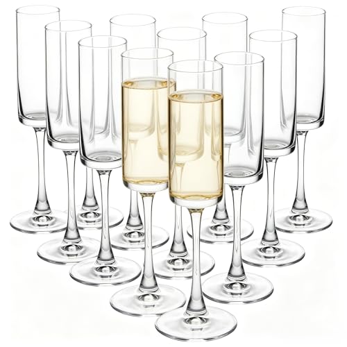 Set of 12 Champagne Flutes, 6 Oz Long Stem Clear Champagne Flute Glass Set, Sparkling Wine Tasting Glass for Parties Wedding Birthday Christmas