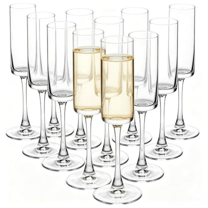 Set of 12 Champagne Flutes, 6 Oz Long Stem Clear Champagne Flute Glass Set, Sparkling Wine Tasting Glass for Parties Wedding Birthday Christmas