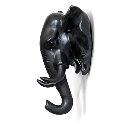 Elephant Head Single Wall Hook/Hanger Animal Shaped Coat Hat Hook Heavy Duty, Rustic Decorative Gift, Black - color: Elephant-Black