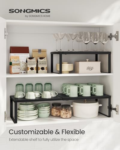 SONGMICS Spice Rack Expandable Kitchen Countertop Shelf, Metal | Small cupboard organizer, space-saving tabletop shelf, Matte Black, UKCS007B01 - color: Matte Black, size: Set of 1