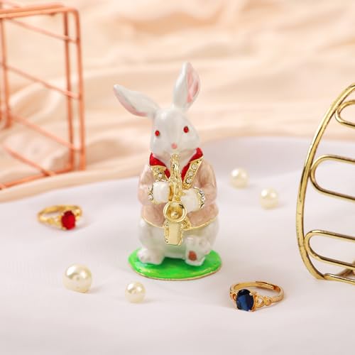 QIFU Hand Painted Pink Rabbit Style Enamel Small Trinket Box, Elegant Jewlery Box for Small Jewerly - style: Rabbit