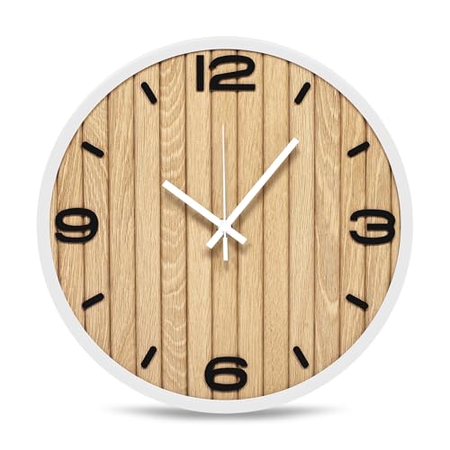 Round Wall Clock Battery Operated, Modern Wooden Small Analog Clocks 12 Inch Silent Non-Ticking for Home, Office, Apartment, Living Room, Bathroom, Kitchen, Bedroom - color: B - 12x12 in
