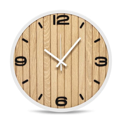 Round Wall Clock Battery Operated, Modern Wooden Small Analog Clocks 12 Inch Silent Non-Ticking for Home, Office, Apartment, Living Room, Bathroom, Kitchen, Bedroom - color: B - 12x12 in