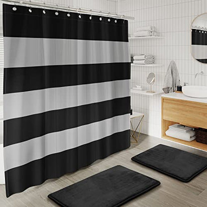 Clara Clark Bathroom Set - Black Bathroom Accessories Set, Bathroom Sets with Shower Curtain and Rugs, 23PC Shower Curtain Set with Liner, Soap Dispenser, Toilet Brush, & Trash Can - color: Black, size: Complete Set + Bath Rugs