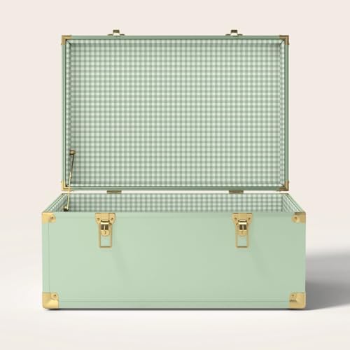 Momento Wedding Keepsake Trunk | Personalized Memory Box for Wedding Mementos | Handmade in USA | Metal and Plywood Construction | Standard Size 20" (Green/Green Gingham) - color: Green/Green Gingham, size: Standard (20")