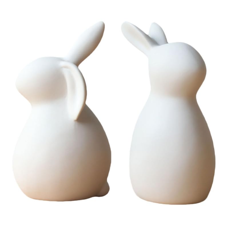 Abaodam 2Pcs Ceramic Bunny Figurines White Rabbit Home Decor Easter Decor | Ceramic White Rabbit for Christmas, Thanksgiving, Easter Couple Rabbits, Porcelain Modern Art Home Decoration, Wedding Crafts