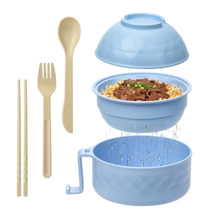 Ramen Cooker,32oz Ramen Bowl Set,Microwave Ramen Bowl, Microwave Bowl with Lid, Portable Noodle Bowls,for Home Office Dorm Room College gift (Light Blue) - color: Light Blue