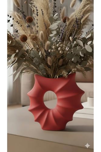 Contemporary Curved Donut Vase - Scandinavian Style Decorative Ring Vase for Modern Bohemian Home Decor - Refined White Ceramic Art Piece - Black,