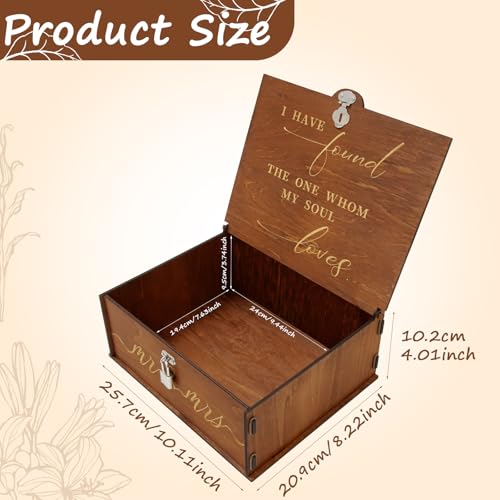 Mr and Mrs Wedding Keepsake Box Large Wooden Storage Box with Lid and Lock | Assembled Keepsake Memory Box, Anniversary Engagement Gift, Exquisitely Carved Exterior, Quick Assembly, Large Capacity