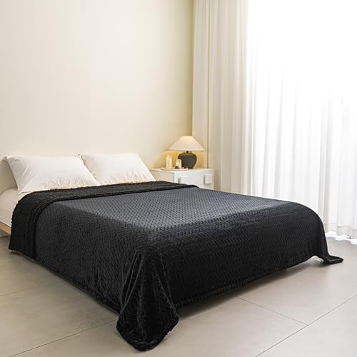 K.Garden Black Fleece Throw Blanket – Ultra-Soft Flannel Cozy Throw for Adults, Lightweight Leaves Design Fuzzy Blanket for Couch, Sofa, Bed & Office. Warm Plush All-Season Blanket, 50 * 60 Inches - color: Carbon Black, size: Throw (50" x 60")