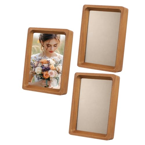 uxcell 4 x 6inch Natural Wood Photo Frames, 3pcs Mini Wooden Finish Picture Frame Tabletop Photo Frame with Mat for Desktop Display Wall Mounting, Teak color - color: Teak color, size: 4 x 6inch