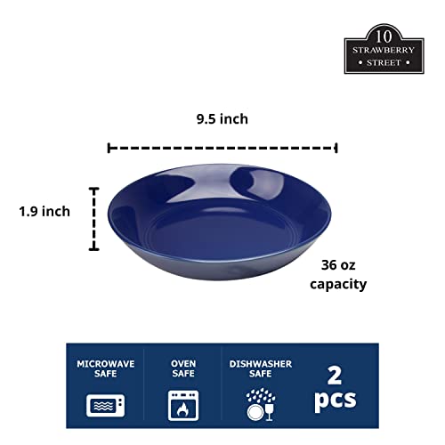Double Line 9.5"/36 oz Dinner Bowl, Set of 2, Cobalt Blue - color: Cobalt Blue, size: Dinner Bowl