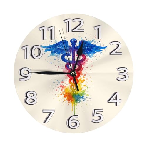 Silent Non-Ticking 10-Inch Wall Clock Watercolor Medical Art Doctor Nurse Round Decorative Quartz Clock for Living Room,Bedroom,Kitchen - style: English