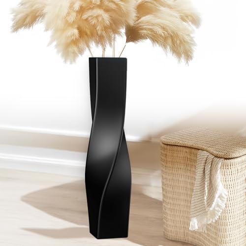 Tall Vase On Floor, 23.62" Twisted Geometric Flower Vase for Home, Living Room, Flower Centerpieces, Shelf, Table, Decor, Creative Unique Decorative Vases - color: Black, size: 23.62 IN