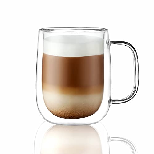 CNGLASS Large Double Wall Glass Coffee Mug 15.2oz,Clear Insulated Glass Espresso Cup with Big Handle,set of 1 - color: 15.2oz(1-pack)