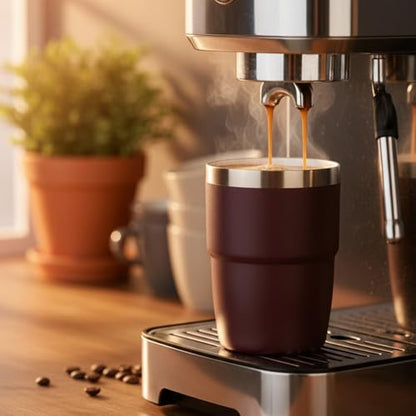 Zenbo 8 oz Stackable Espresso/Coffee Cups with Magnetic Lid, Ceramic-Lined | 18/8 Stainless Steel Mini Tumblers, Double-Wall Vacuum Insulated & Dishwasher Safe for Travel, Office, Hot Pink-2 Pack - color: Hot Pink