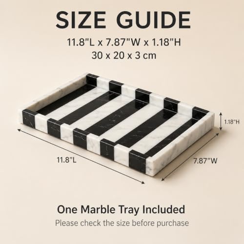 Black White Marble Vanity Tray, Rectangular Organizer | Rectangular tray, black white marble pattern varies, for perfume jewelry, props not included - color: Black White Rectangular