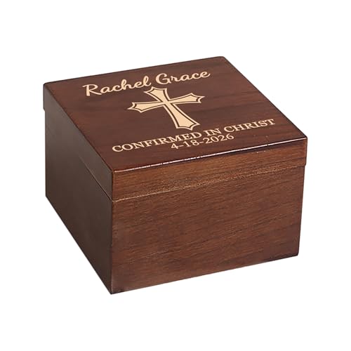 Confirmation Gifts for Boys and Girls Personalized Memory Box for Keepsakes | Custom Confirmation Gift Box, Wooden Storage Box for Jewelry, Trinkets, Mementos & Photos - Custom Name, Date & Cross Design - size: 5.9"L x 5.9"W x 3.9"H, style: Confirmation
