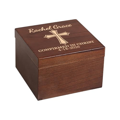 Confirmation Gifts for Boys and Girls Personalized Memory Box for Keepsakes | Custom Confirmation Gift Box, Wooden Storage Box for Jewelry, Trinkets, Mementos & Photos - Custom Name, Date & Cross Design - size: 5.9"L x 5.9"W x 3.9"H, style: Confirmation
