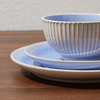 Ceramic Dinnerware Sets for 4, 12pcs Plates and Bowls Sets Dish Set | Stoneware Dishware sets, Microwave & Dishwasher Safe, Cereal Bowls and Dinner Plates Set, Stackable Dishes Set, Blue - color: Embossed Blue, size: Set (12pcs)