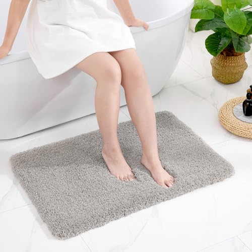 Disolla Grey Bathroom Rug 24x36 - Non-Slip Plush Thick Bath Mat, Highly Absorbent & Ultra Soft Fluffy Floor Mat, Machine Washable for Shower and Tub - color: Grey, size: 2' x 3' (24''x36'' Bathroom Rug)