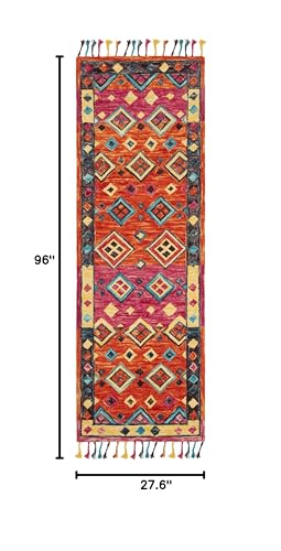 SAFAVIEH Aspen Collection Runner Rug - 2'3" x 8', Orange & Fuchsia, Handmade Boho Braided Tassel Wool, Ideal for High Traffic Areas in Living Room, Bedroom (APN138A) - size: 2'3" x 8' (Runner)