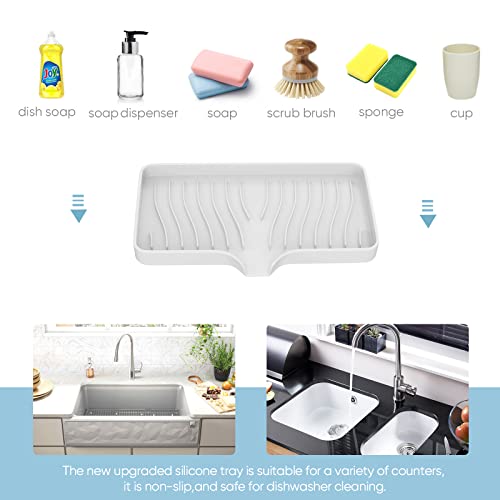 Kitchen Sink Tray,Self Draining Kitchen Soap Tray Soap Holder Silicone Sponge Holder for Kitchen Sink,Kitchen Bathroom Sink Caddy Sink Organizer for Sponge,Soap Dispenser,Dish Scrubber,Palm Brush - color: White