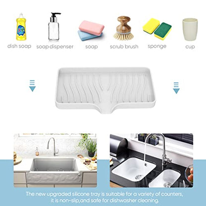 Kitchen Sink Tray,Self Draining Kitchen Soap Tray Soap Holder Silicone Sponge Holder for Kitchen Sink,Kitchen Bathroom Sink Caddy Sink Organizer for Sponge,Soap Dispenser,Dish Scrubber,Palm Brush - color: White