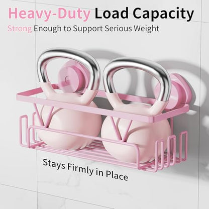 KEGII Suction Cup Shower Caddy 3 Pack, Bathroom Storage Shelf, Pink | Rustproof Stainless Steel Design with Soap Holder and Hooks, Removable No Drill Storage for Shampoo and Bath Accessories