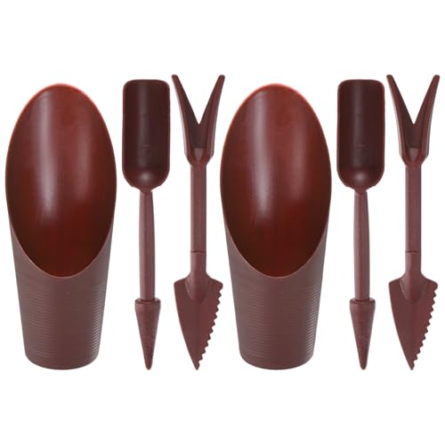M METERXITY 2-Set Succulent Tools, Plastic 2-in-1 Mini Garden Shovel Hand Succulent Transplanting Tools Garden Shovel Transplant Trowel for Planting/Digging/Aerating/Sowing [Brown] - color: Brown