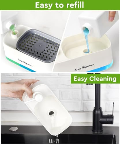 5-in-1 Kitchen Soap Dispenser Set with Sponge Holder - Dual Hand & Dish Soap Pump Dispenser for Sink Countertop with 2-Packs Natural Loofah Dish Sponge Dishwashing Scrubber,White - color: White(n5-in-1)