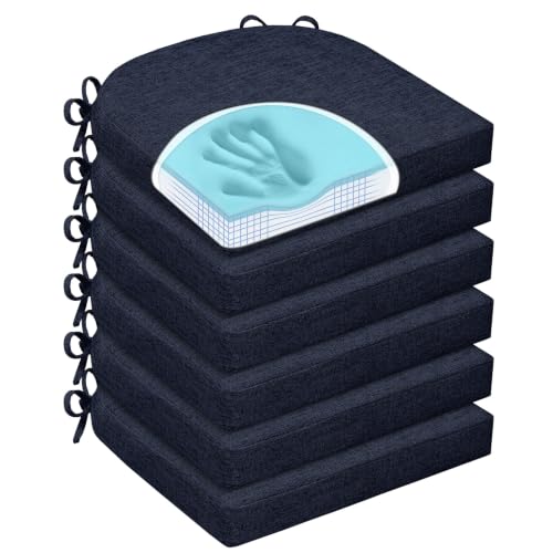 Chair Cushions for Dining Chairs, Non Slip Chair Pads with Ties and Washable Covers, Memory Foam Kitchen Chair Cushions Set of 6, 16"X16"X2.5", Navy - color: Navy, size: Pack of 6